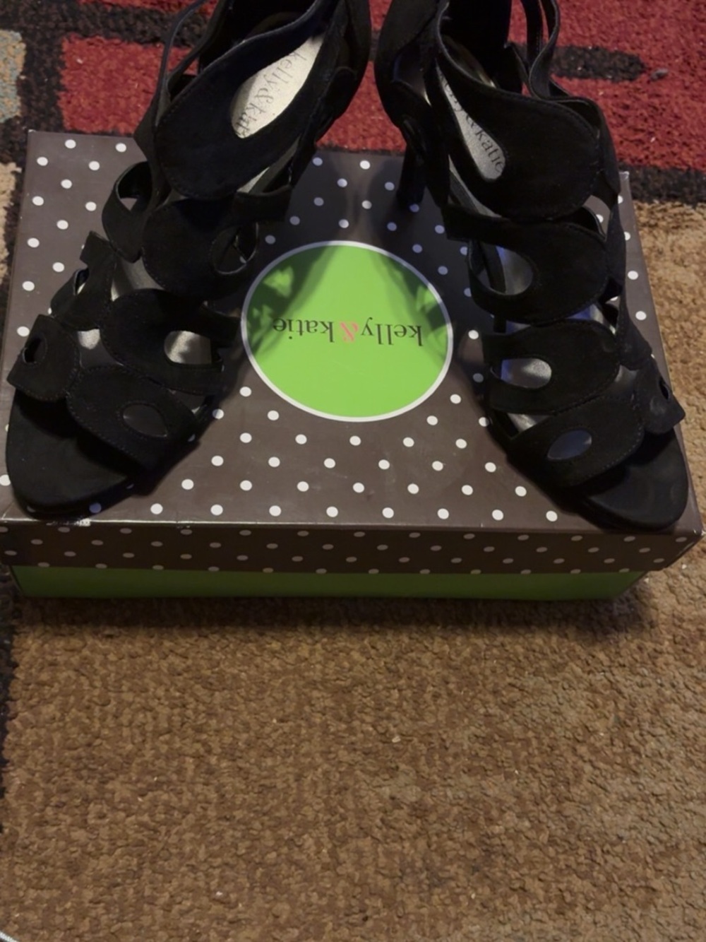 Kelly & Katie Black Cutout Suede Strappy Heels